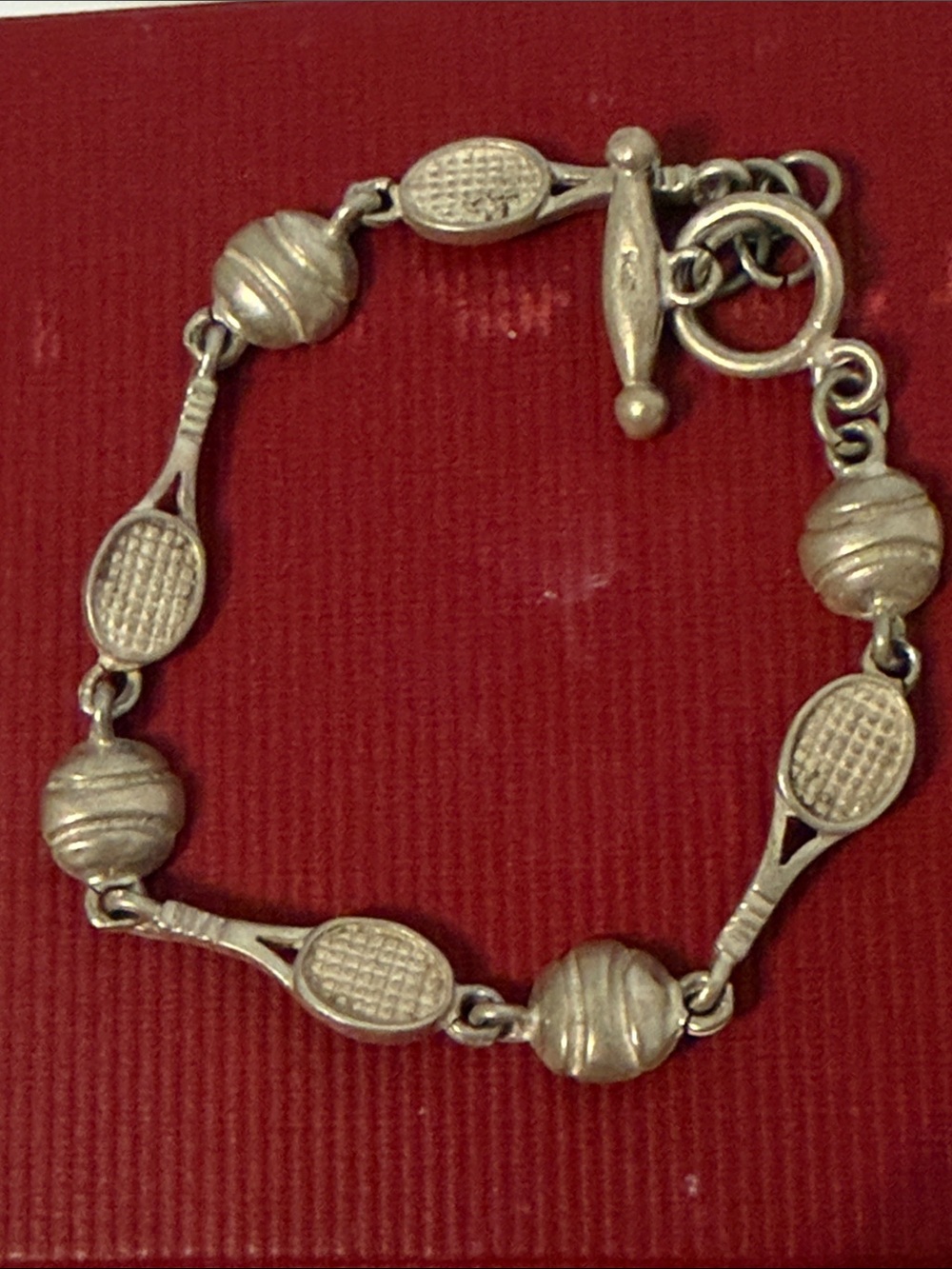 VINTAGE BRACELET STERLING SILVER 925 TENNIS RACKETS & TENNIS BALLS LINKS 7.5”